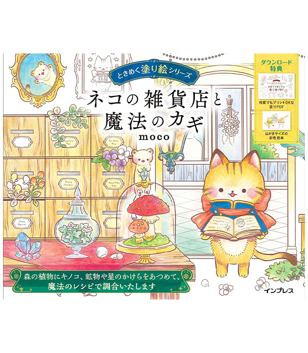 Раскраска Cat's General Store and Magic Key от moco (изд. Impress Япония)